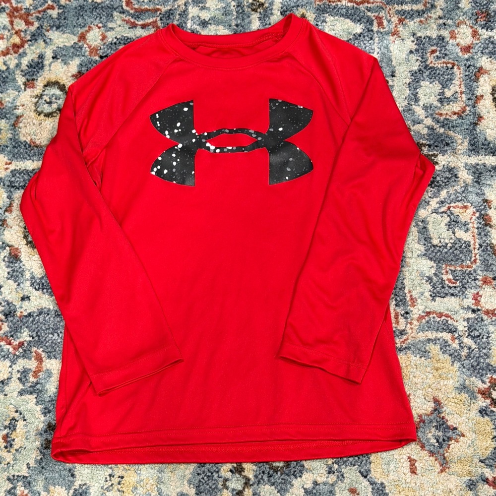 Under Armour Long Sleeve Shirt Boys YSM Red Graphic Tech Tee Sport EUC